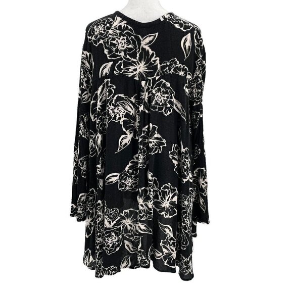 Free People Floral Swing Tunic Mini Dress Pockets Black White Boho sz Small - Picture 4 of 8